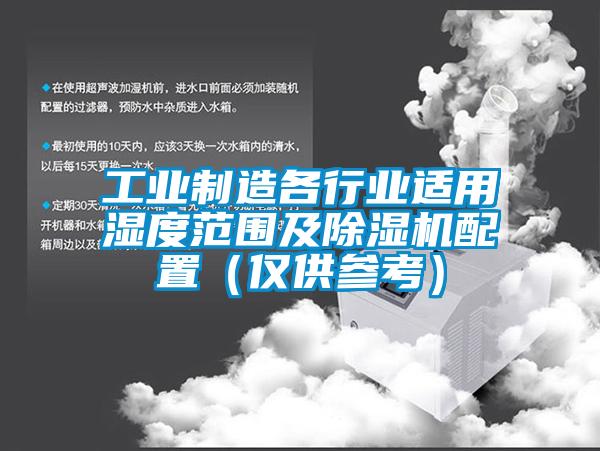 工業(yè)制造各行業(yè)適用濕度范圍及除濕機(jī)配置（僅供參考）